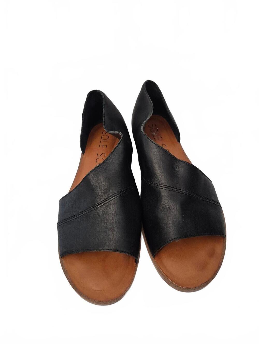 SOLE SOCIETY Black Leather Asymmetrical Open Toe Flat Sandals